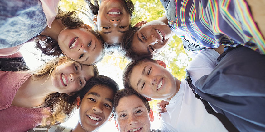 middle school kids, smiling, diverse