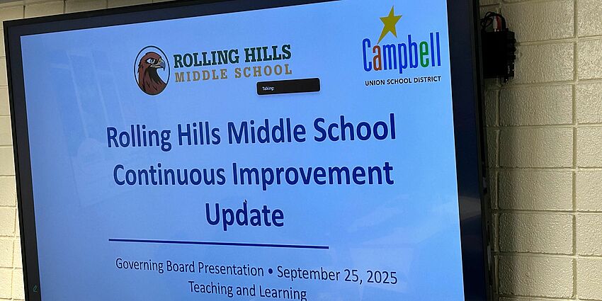 Screenshot of the title slide for Rolling Hills Middle School 's Board presentation.