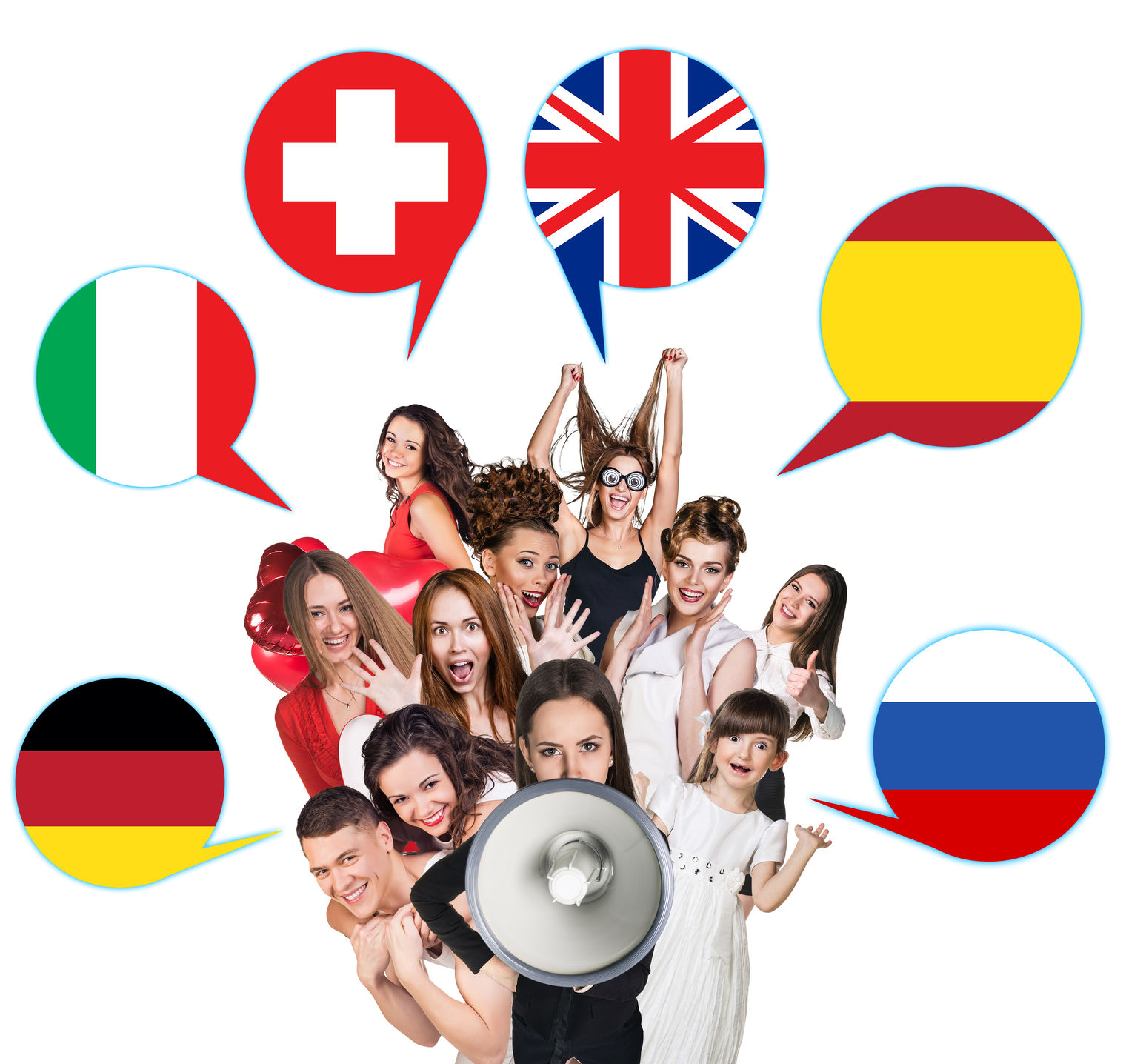 group of young people holding flags from different countries