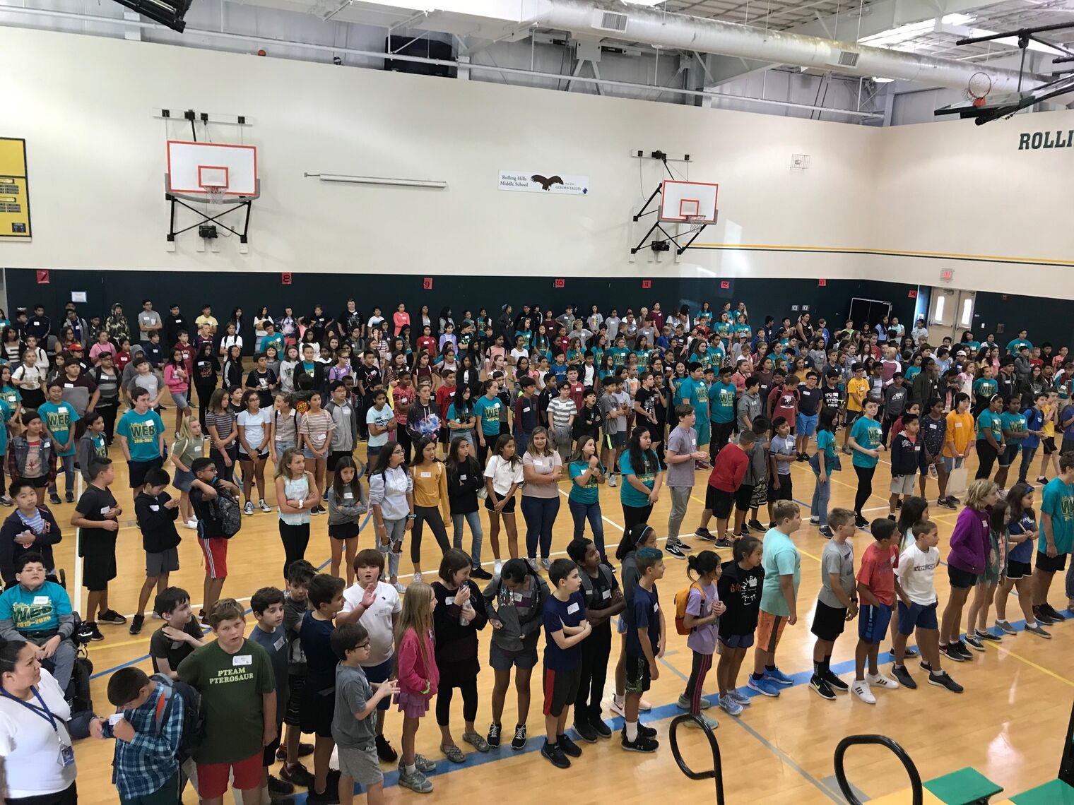 kids lined up in gymnasium