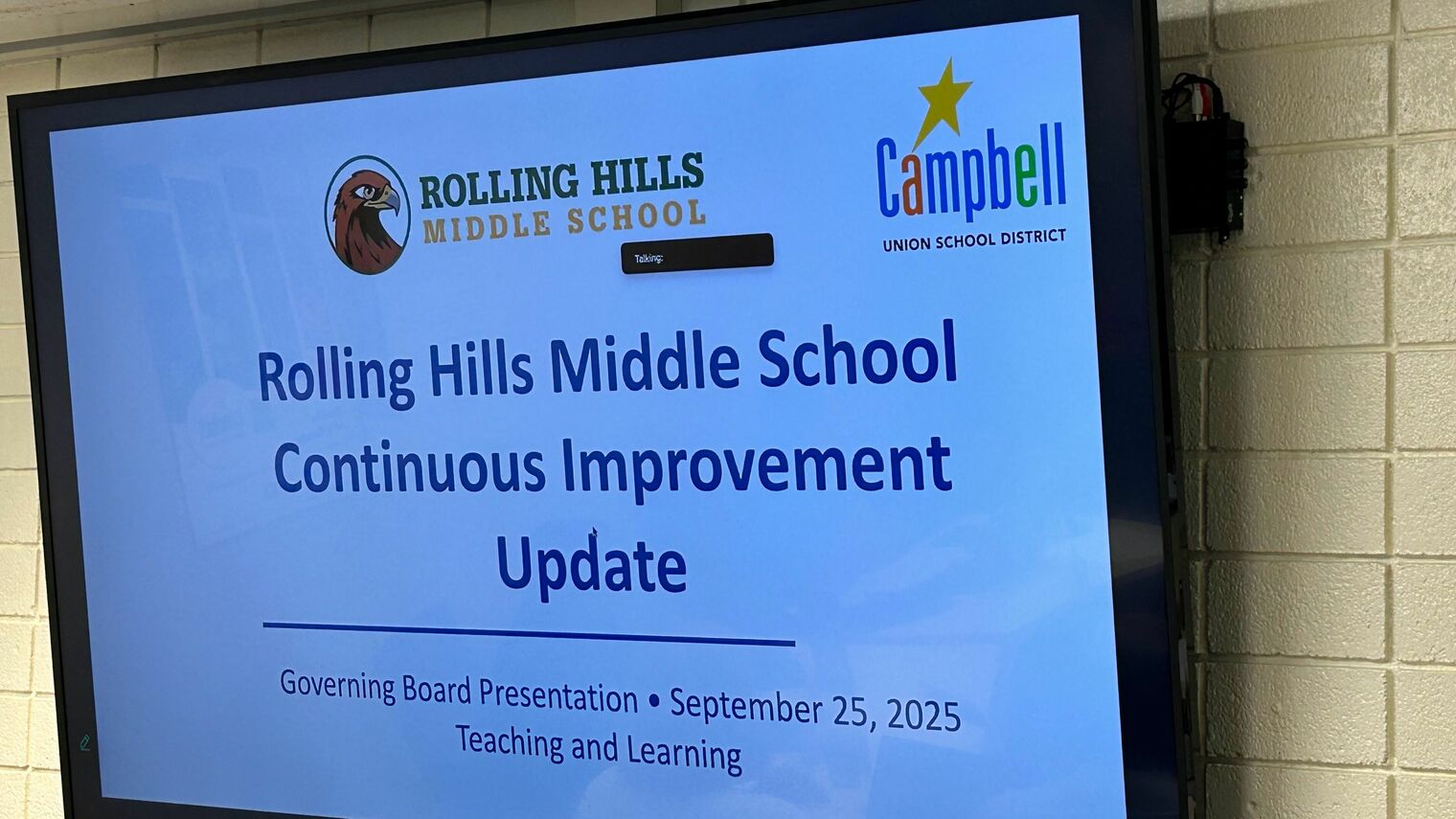 Screenshot of the title slide for Rolling Hills Middle School 's Board presentation.