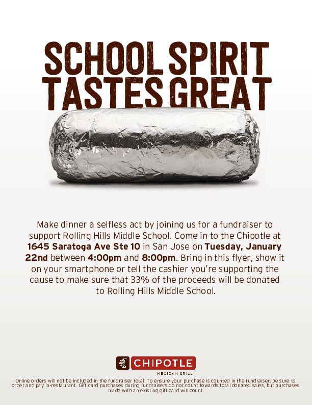 Picture of Chipotle fundraiser flyer.  Please contact the school office if you'd like additional information.