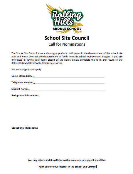 school site council nomination form - contact the school office if you'd like to nominate